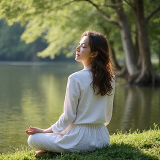 Fiatal nő meditál nyugodt környezetben