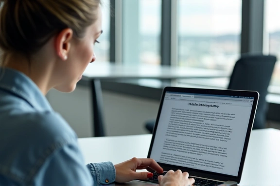 Egy nő, aki egy laptop előtt ül és olvas