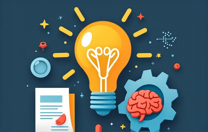 Kreatív szellemi tulajdon szimbólumok, mint például izzó, agykerék és dokumentumok